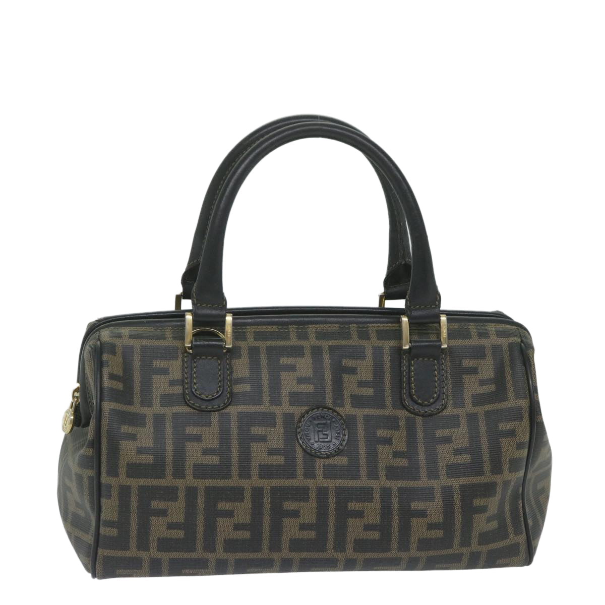 FENDI Zucca Canvas Boston Bag Black Brown yk9674