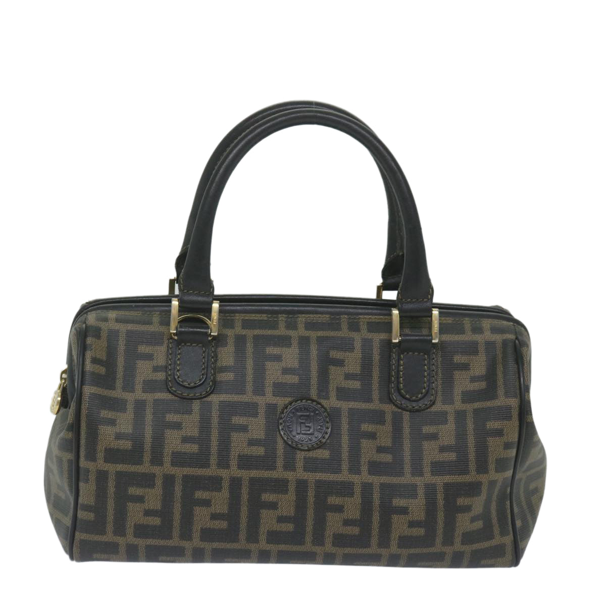 FENDI Zucca Canvas Boston Bag Black Brown yk9674