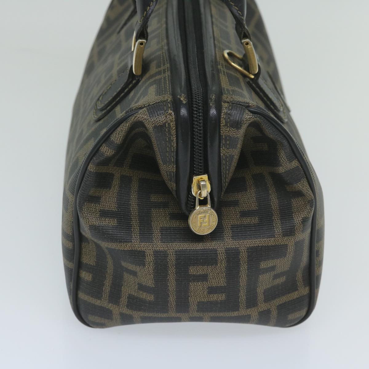FENDI Zucca Canvas Boston Bag Black Brown yk9674