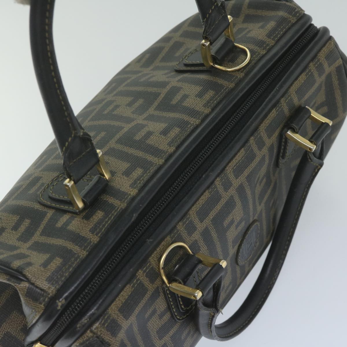 FENDI Zucca Canvas Boston Bag Black Brown yk9674