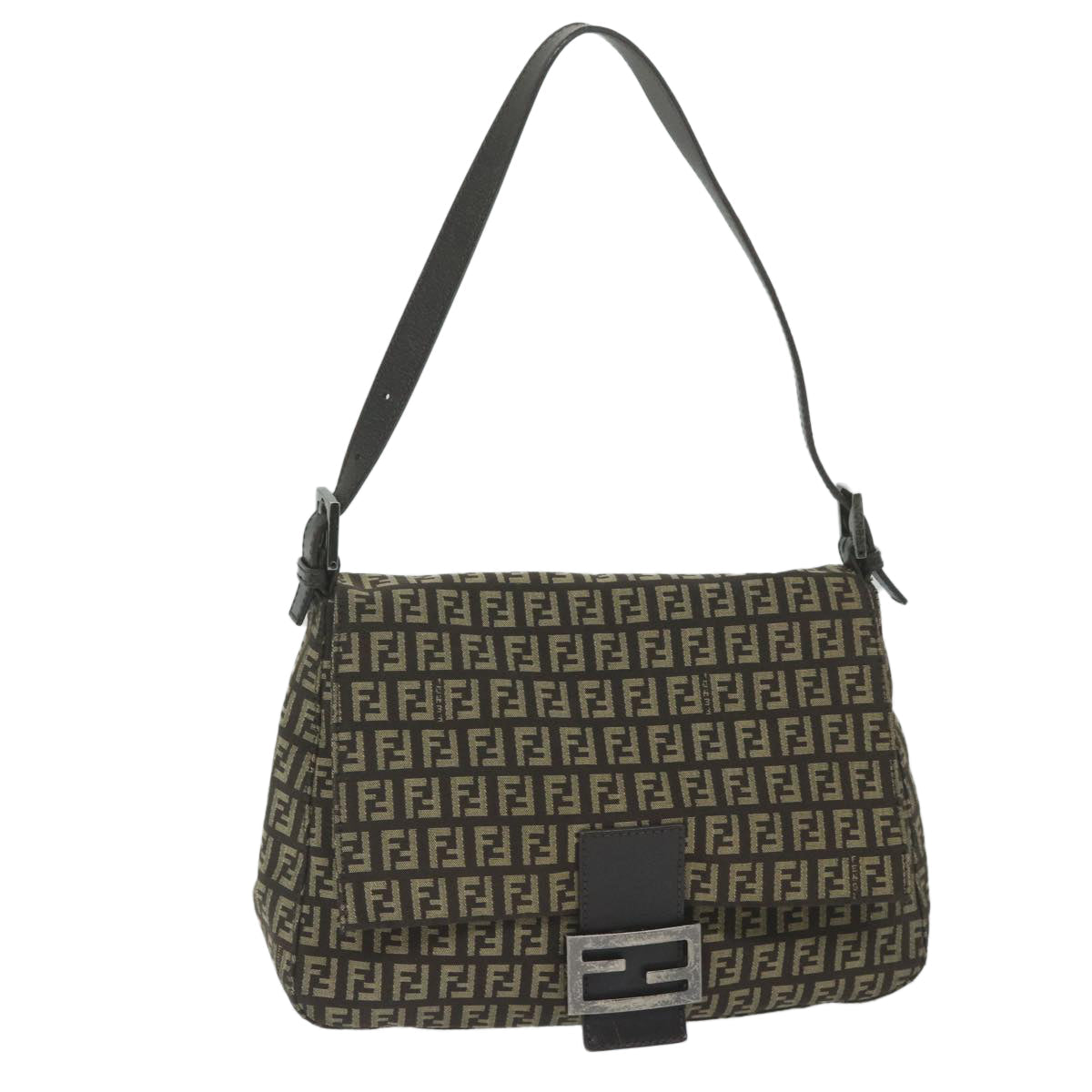 FENDI Zucchino Canvas Mamma Baguette Shoulder Bag Brown yk9694