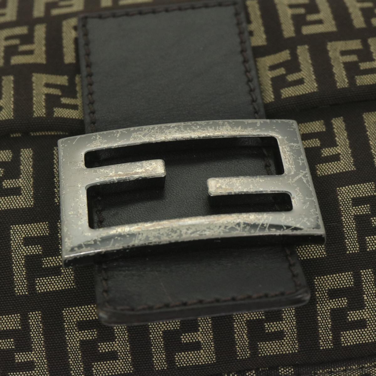 FENDI Zucchino Canvas Mamma Baguette Shoulder Bag Brown yk9694