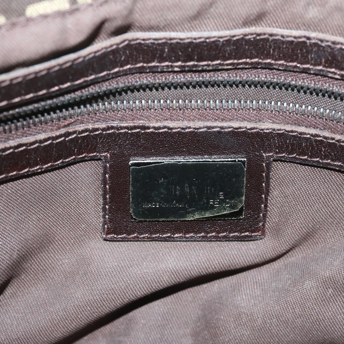 FENDI Zucchino Canvas Mamma Baguette Shoulder Bag Brown yk9694