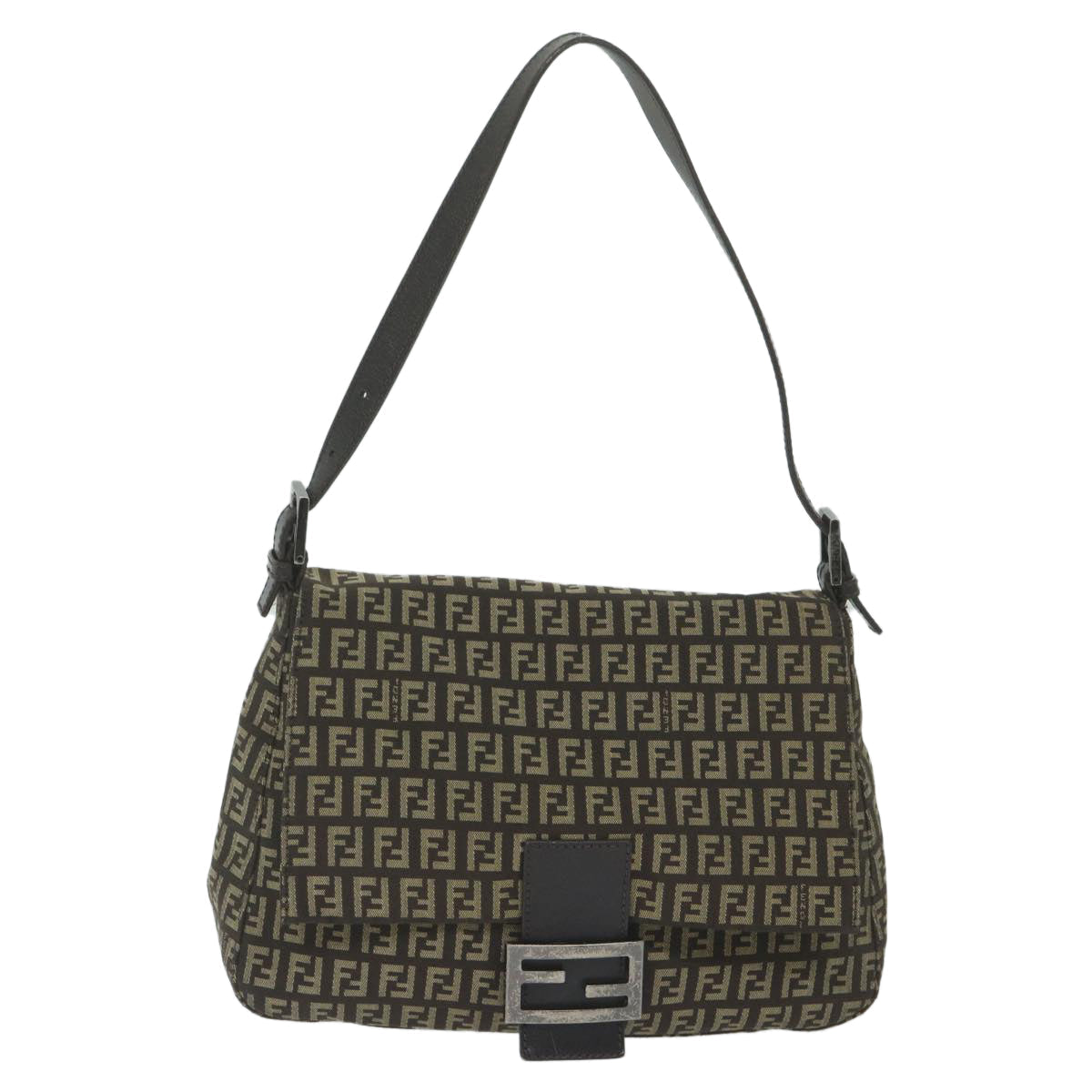 FENDI Zucchino Canvas Mamma Baguette Shoulder Bag Brown yk9694