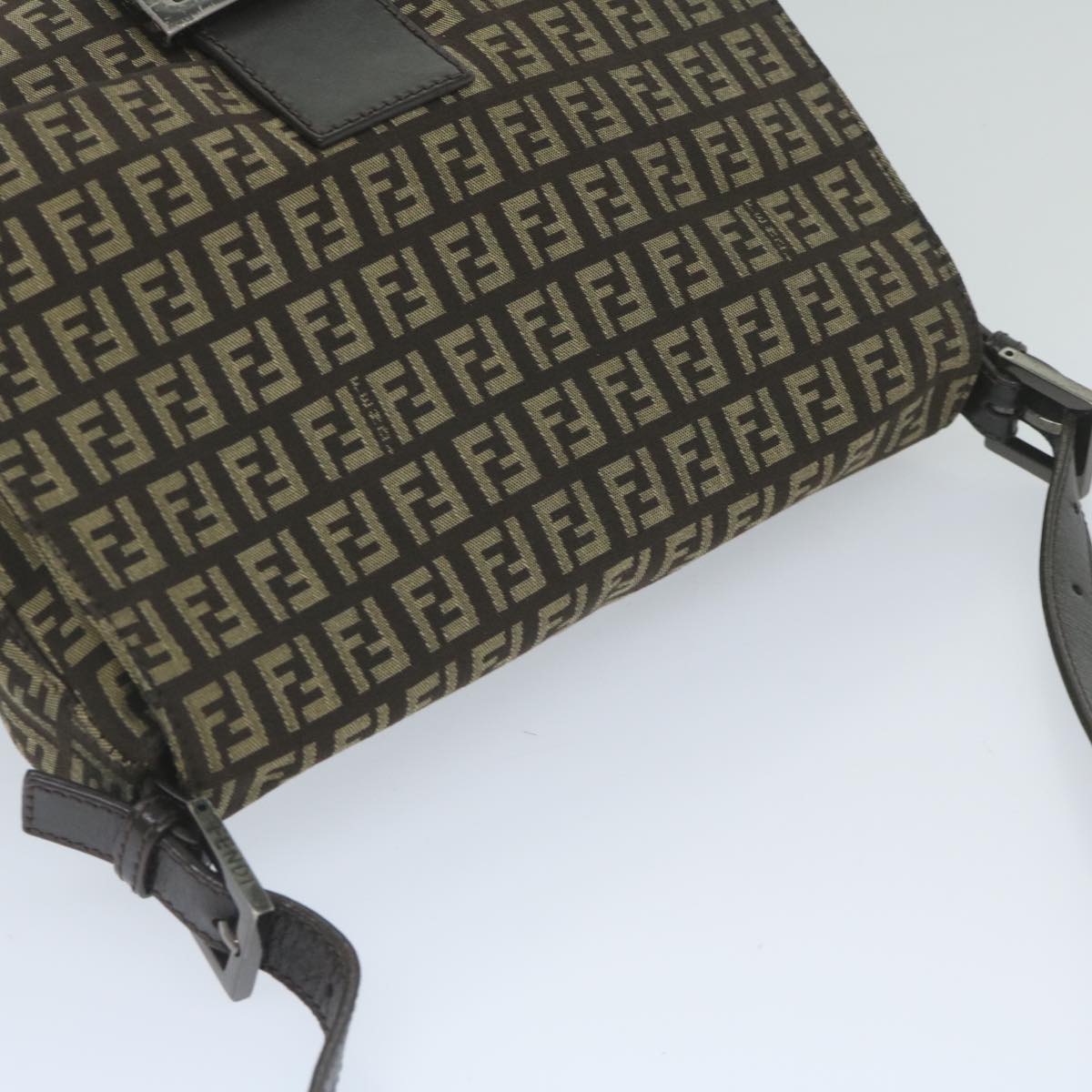 FENDI Zucchino Canvas Mamma Baguette Shoulder Bag Brown yk9694
