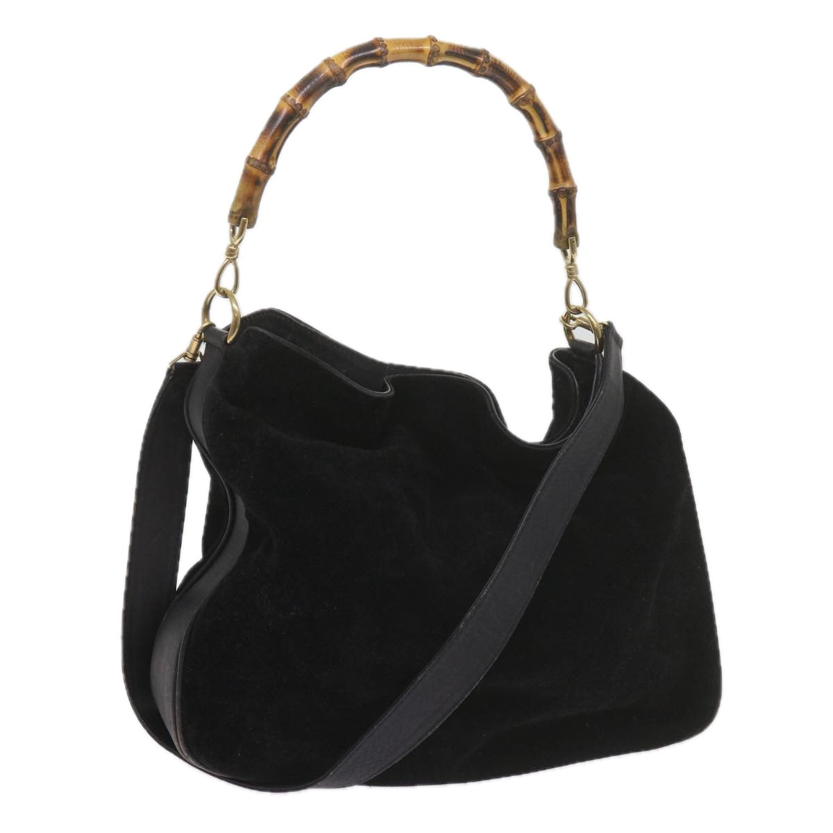 GUCCI Bamboo Shoulder Bag Leather Suede 2Set Black Brown yk9747
