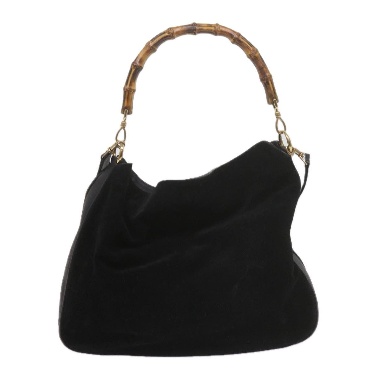 GUCCI Bamboo Shoulder Bag Leather Suede 2Set Black Brown yk9747