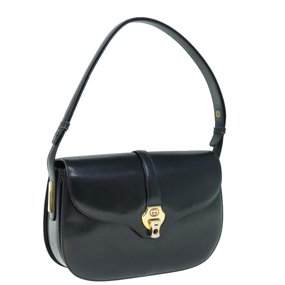 GUCCI Interlocking Shoulder Bag Leather Black yk9764