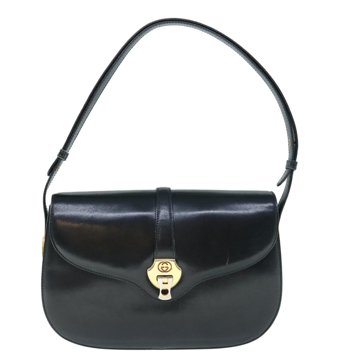 GUCCI Interlocking Shoulder Bag Leather Black yk9764