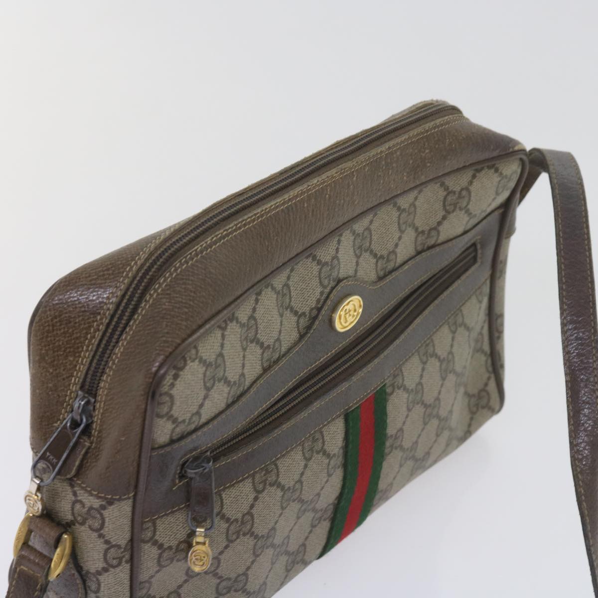 GUCCI GG Canvas Web Sherry Line Shoulder Bag PVC Beige Green Red yk9773