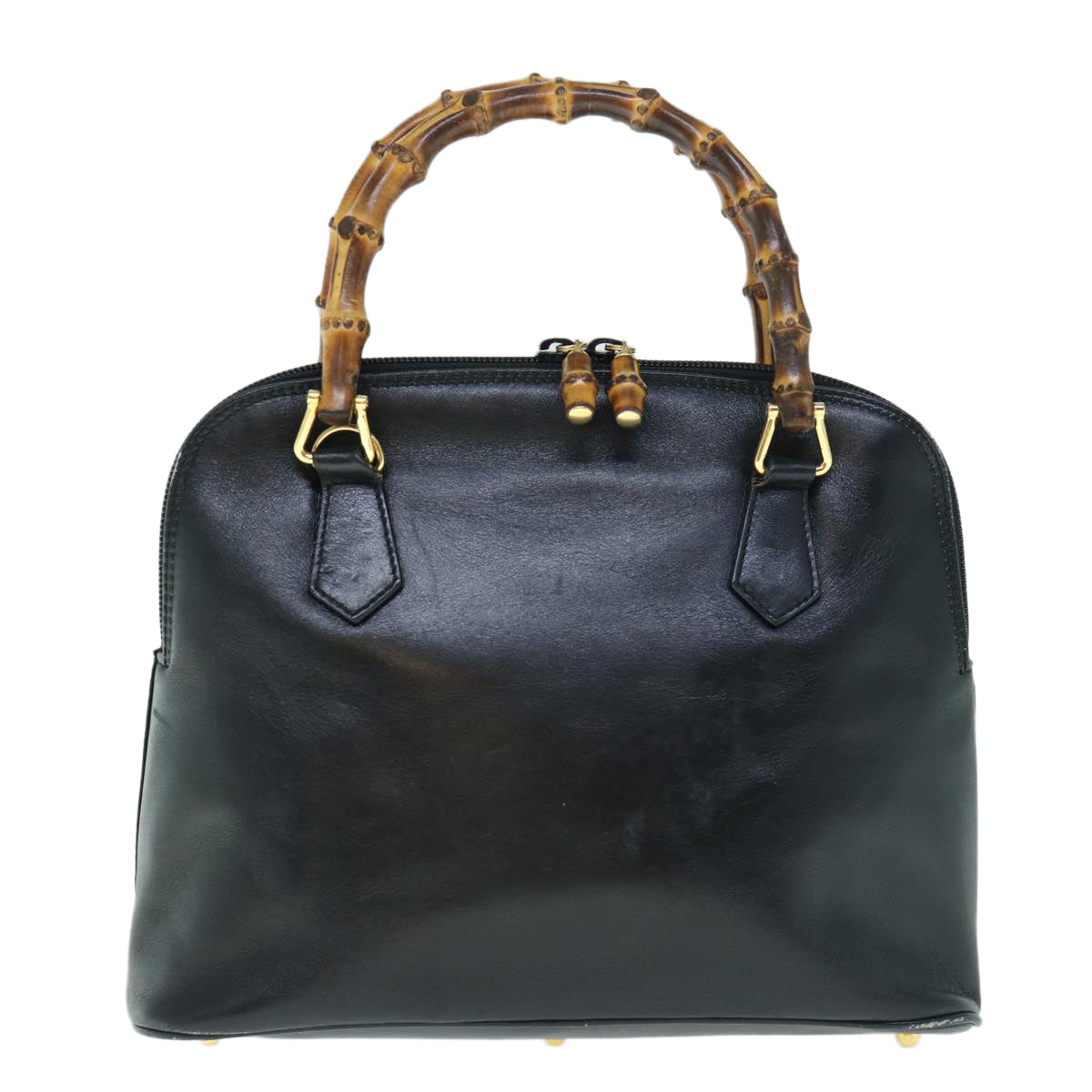 GUCCI Bamboo Hand Bag Leather 2way Black yk9845
