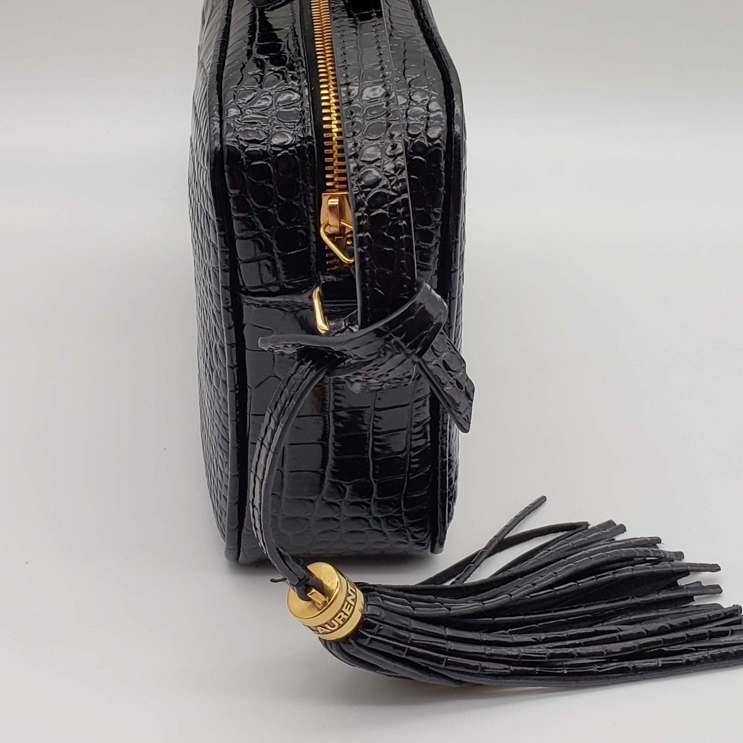 YSL Lou Camera Bag Embossed in Crododile Shiny Black Leather  Bag