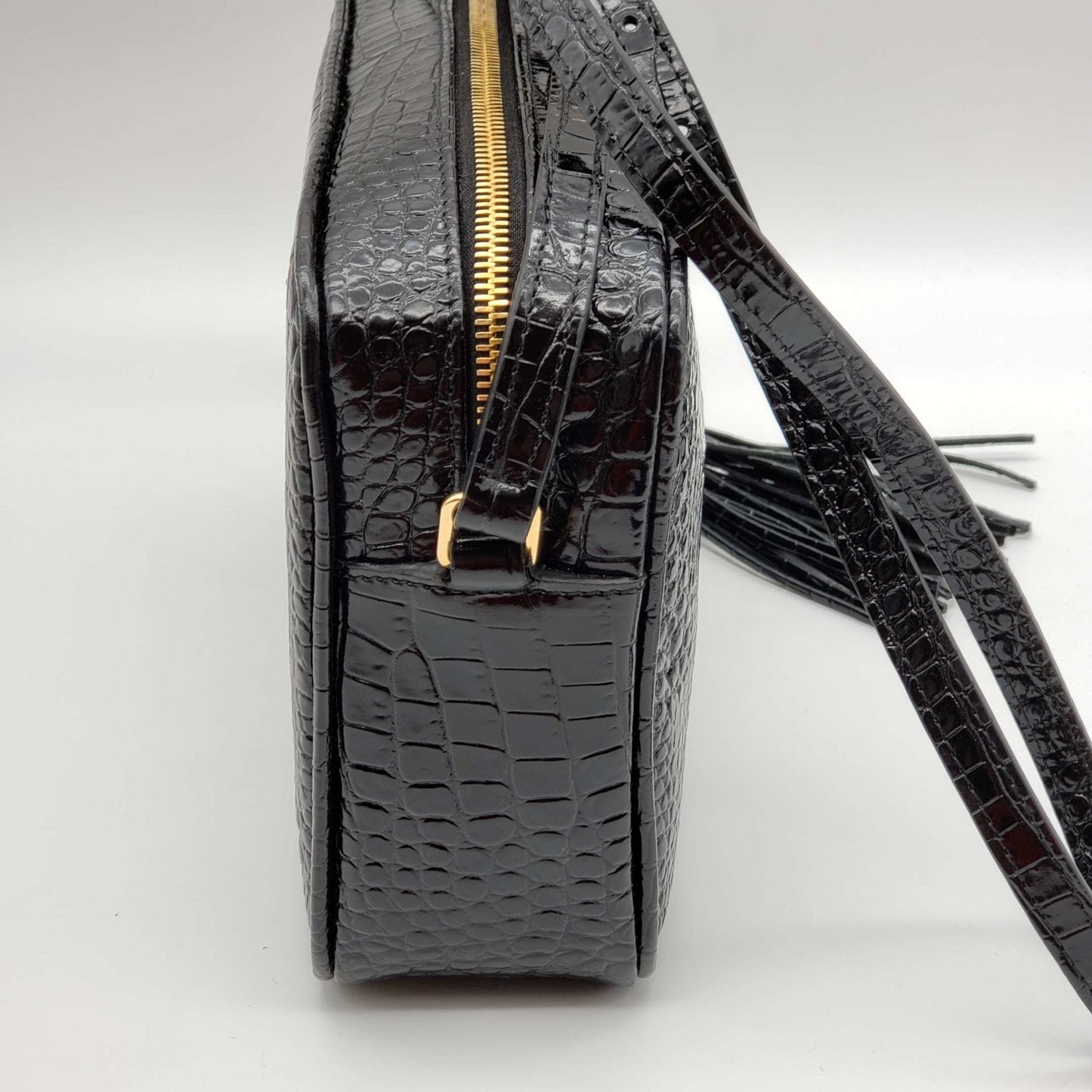 YSL Lou Camera Bag Embossed in Crododile Shiny Black Leather  Bag