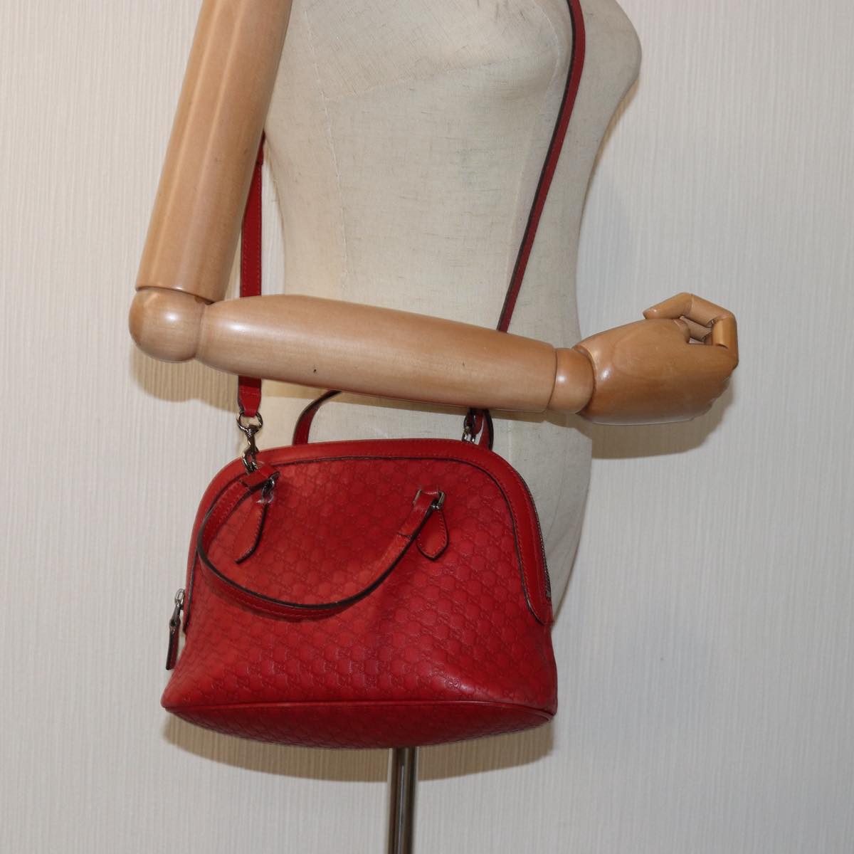 GUCCI Micro GG Canvas Guccissima Bag Leather Outlet 2way Red 341504 yt1004