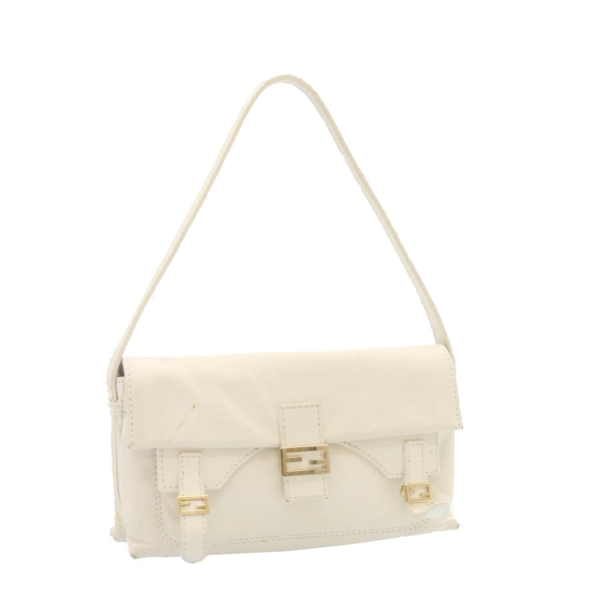 FENDI Shoulder Bag Leather White Gold yt530