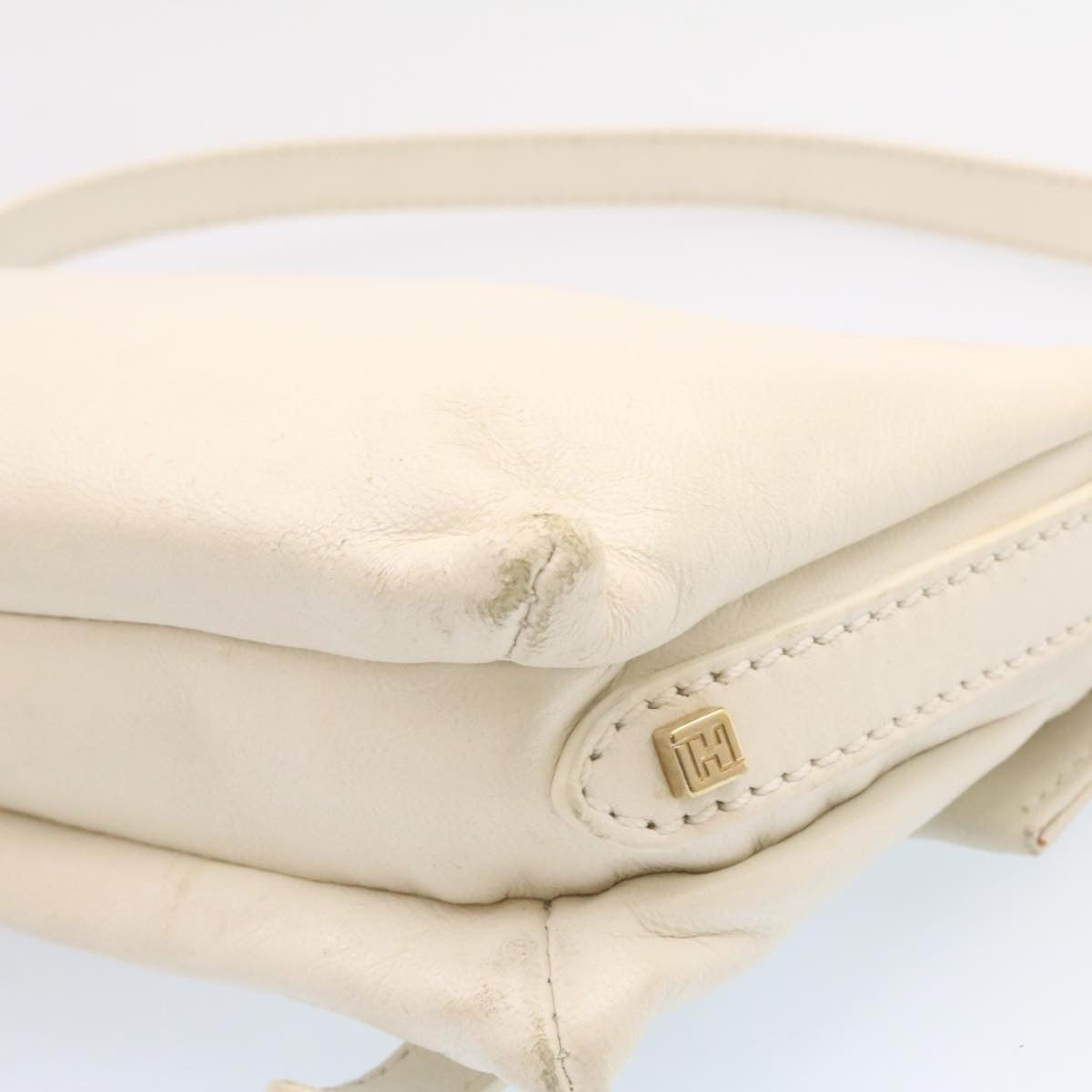 FENDI Shoulder Bag Leather White Gold yt530