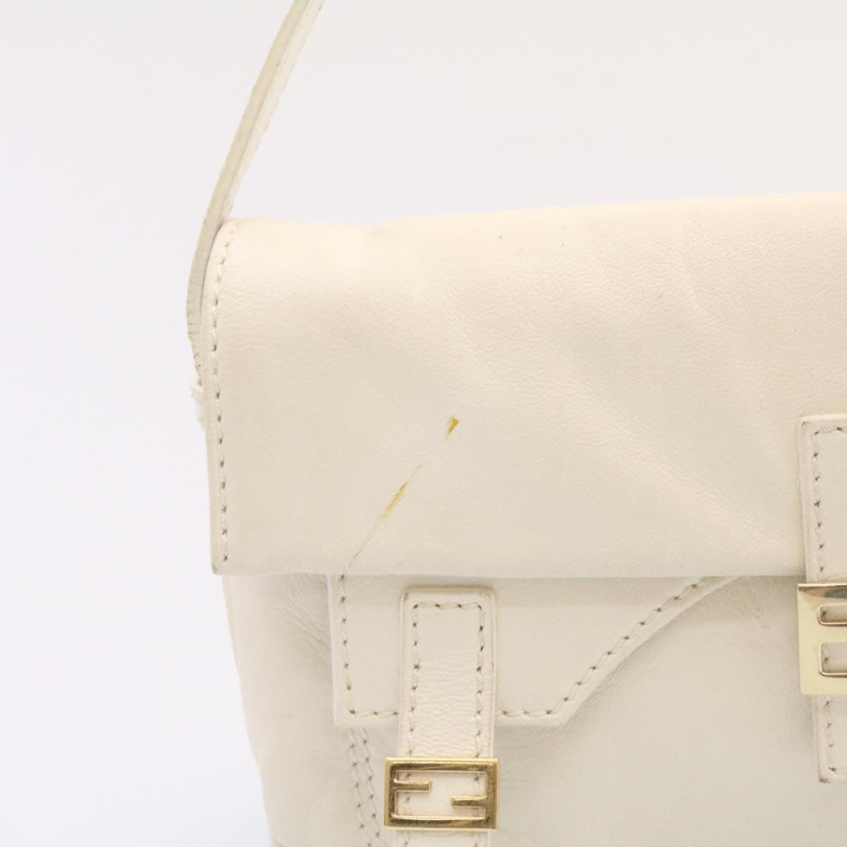 FENDI Shoulder Bag Leather White Gold yt530