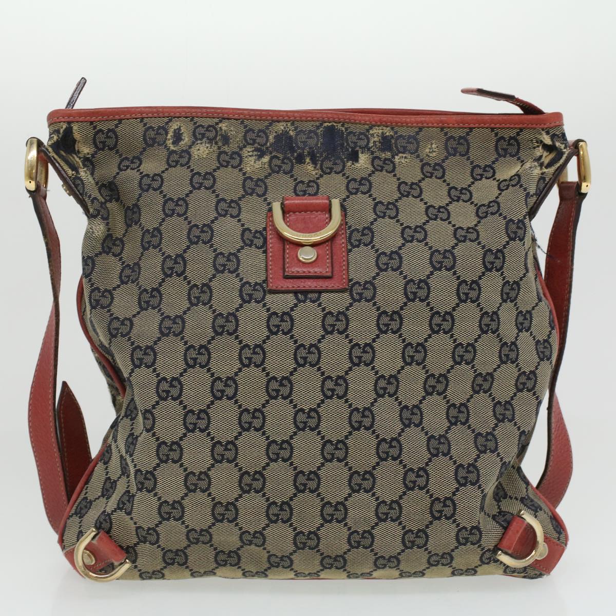 GUCCI GG Canvas Shoulder Tote Bag PVC Leather 2Set White Navy Red yt962