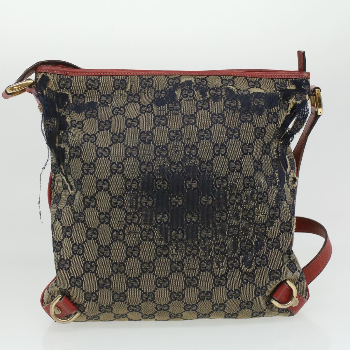GUCCI GG Canvas Shoulder Tote Bag PVC Leather 2Set White Navy Red yt962