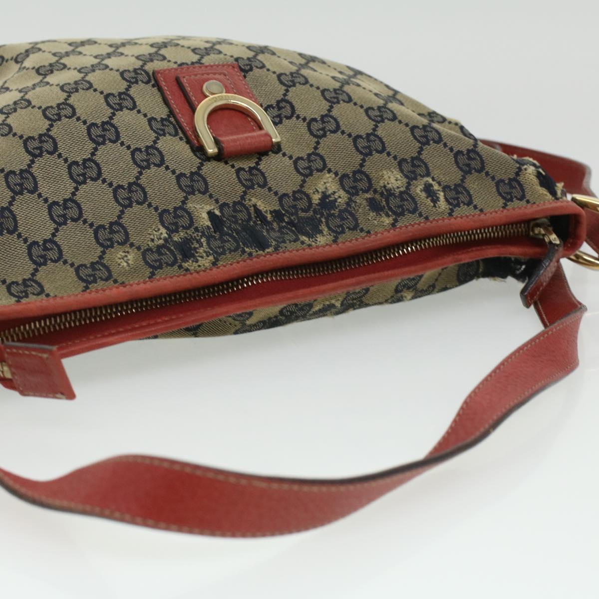 GUCCI GG Canvas Shoulder Tote Bag PVC Leather 2Set White Navy Red yt962