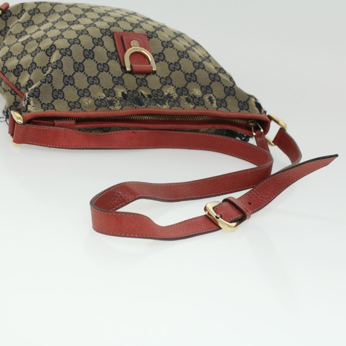 GUCCI GG Canvas Shoulder Tote Bag PVC Leather 2Set White Navy Red yt962