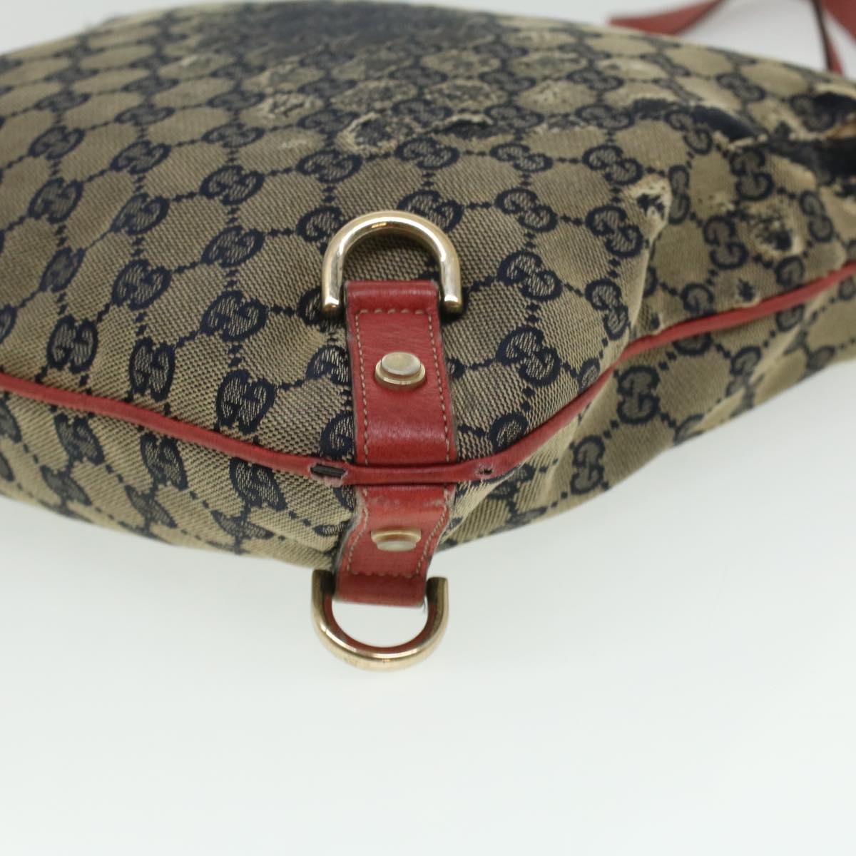 GUCCI GG Canvas Shoulder Tote Bag PVC Leather 2Set White Navy Red yt962