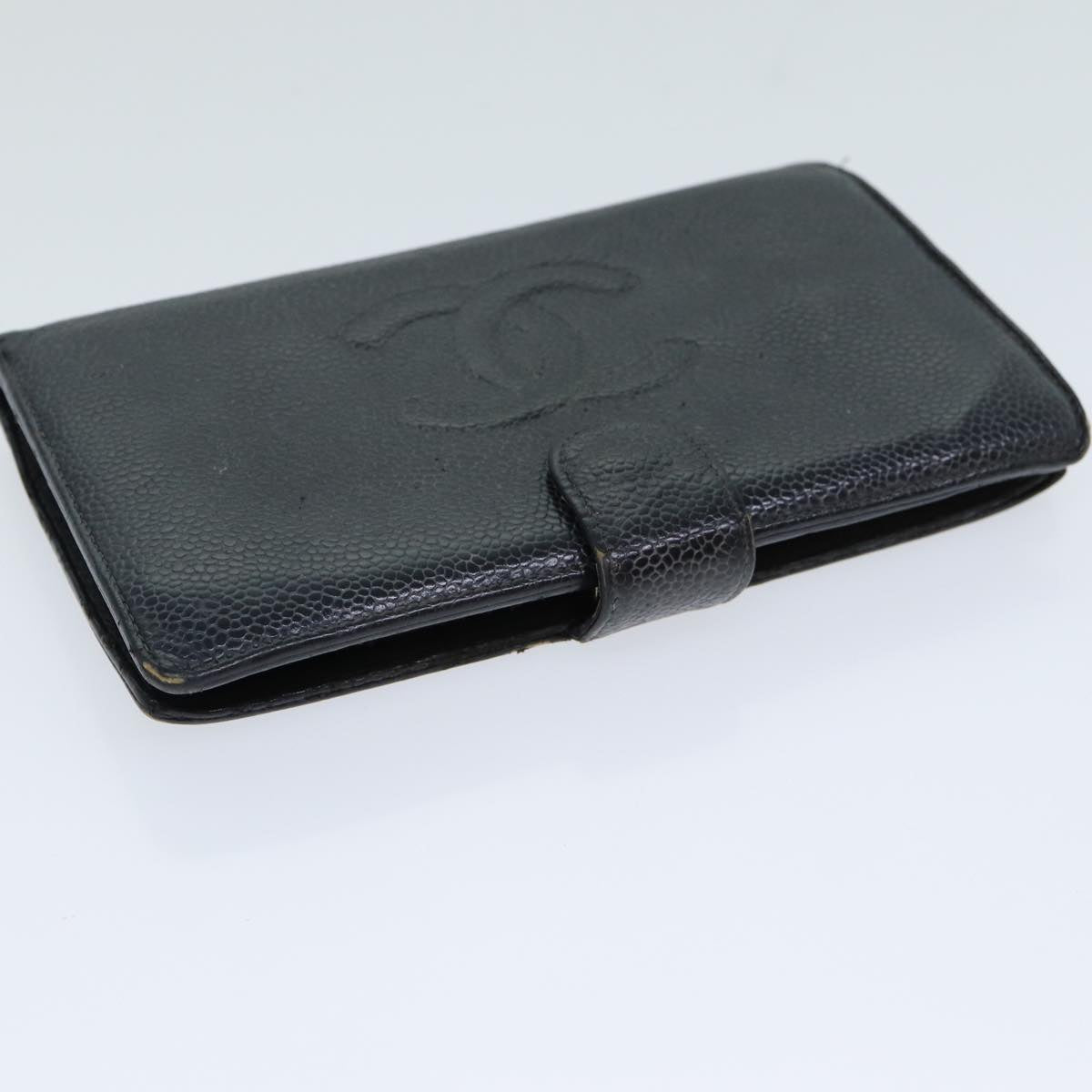 CHANEL COCO Mark Wallet Caviar Skin Black CC yt993